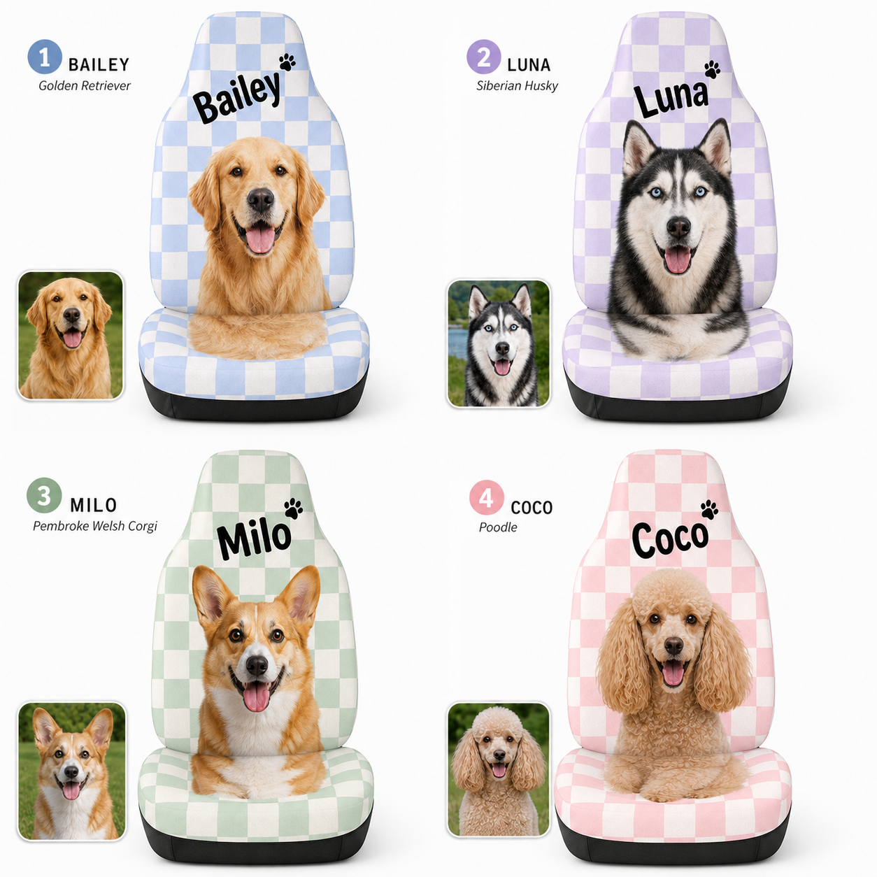 Personalized Dog Portrait Seat Cover, Custom Pet Face Car Cover, Gift For Dog Mom Dad THUC99