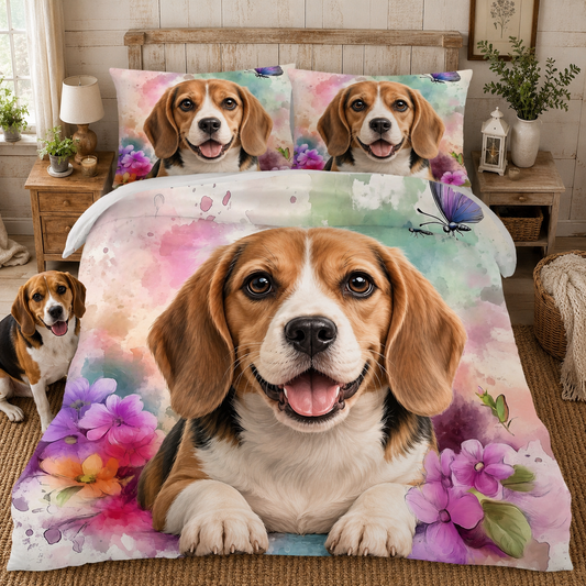 Personalized Pet Bedding Set, Custom Dog Photo Sheet Or Duvet Cover THUC99
