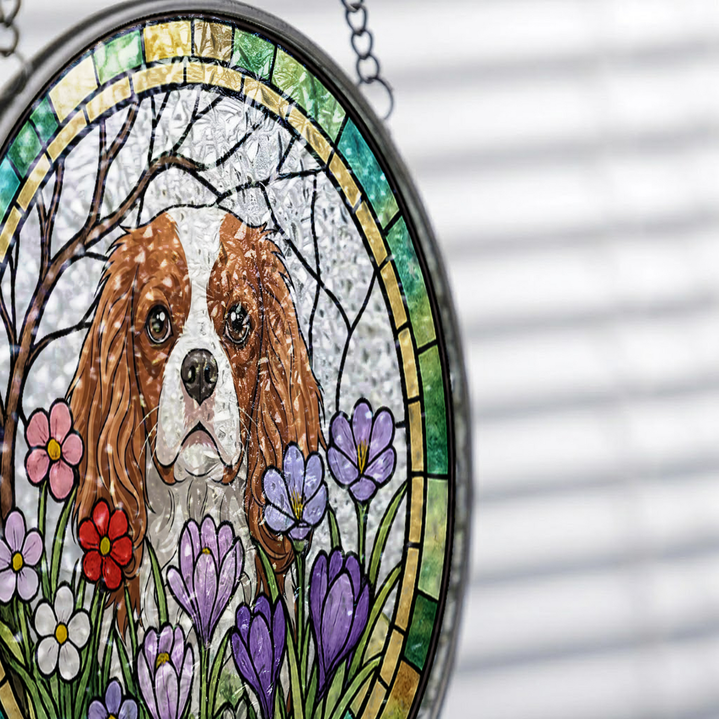 Custom Photo Dog Window Hanging – Personalized Pet Stained Glass Suncatcher Decor (THUC99)