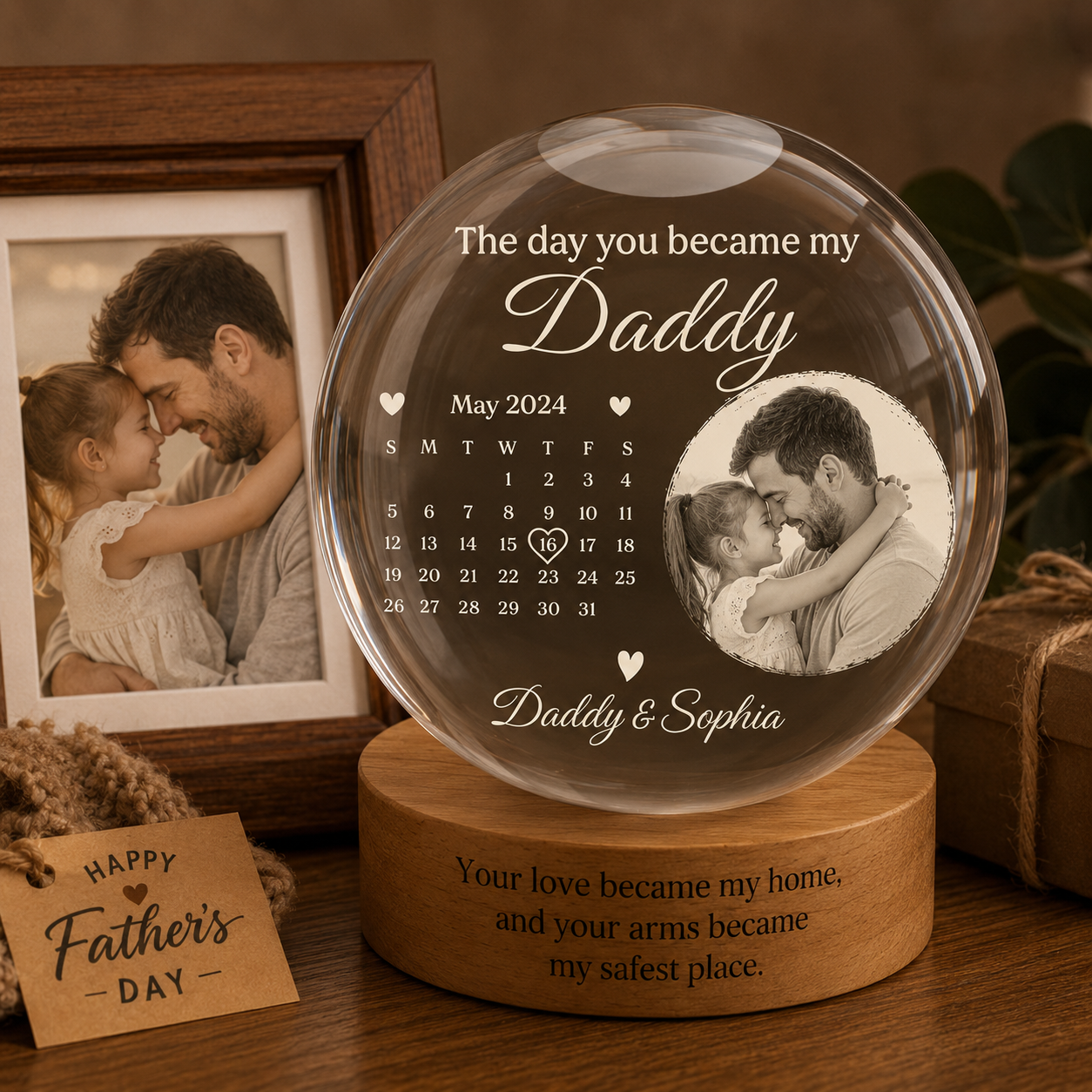 Custom Daddy Crystal Ball Lamp With Photo, Personalized Night Light Gift For Him THUC99