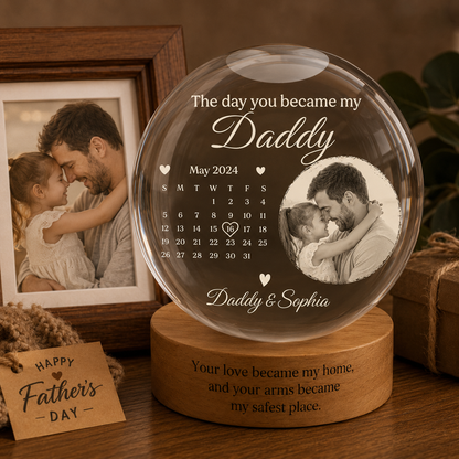 Custom Daddy Crystal Ball Lamp With Photo, Personalized Night Light Gift For Him THUC99