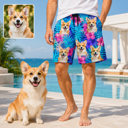 Personalized Custom Dog Picture Beach Shorts Summer Swim Trunks for Men THUC99