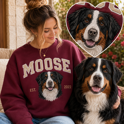 Custom Dog Photo Embroidered Sweatshirt – Personalized Pet Portrait Sweatshirt THUC99
