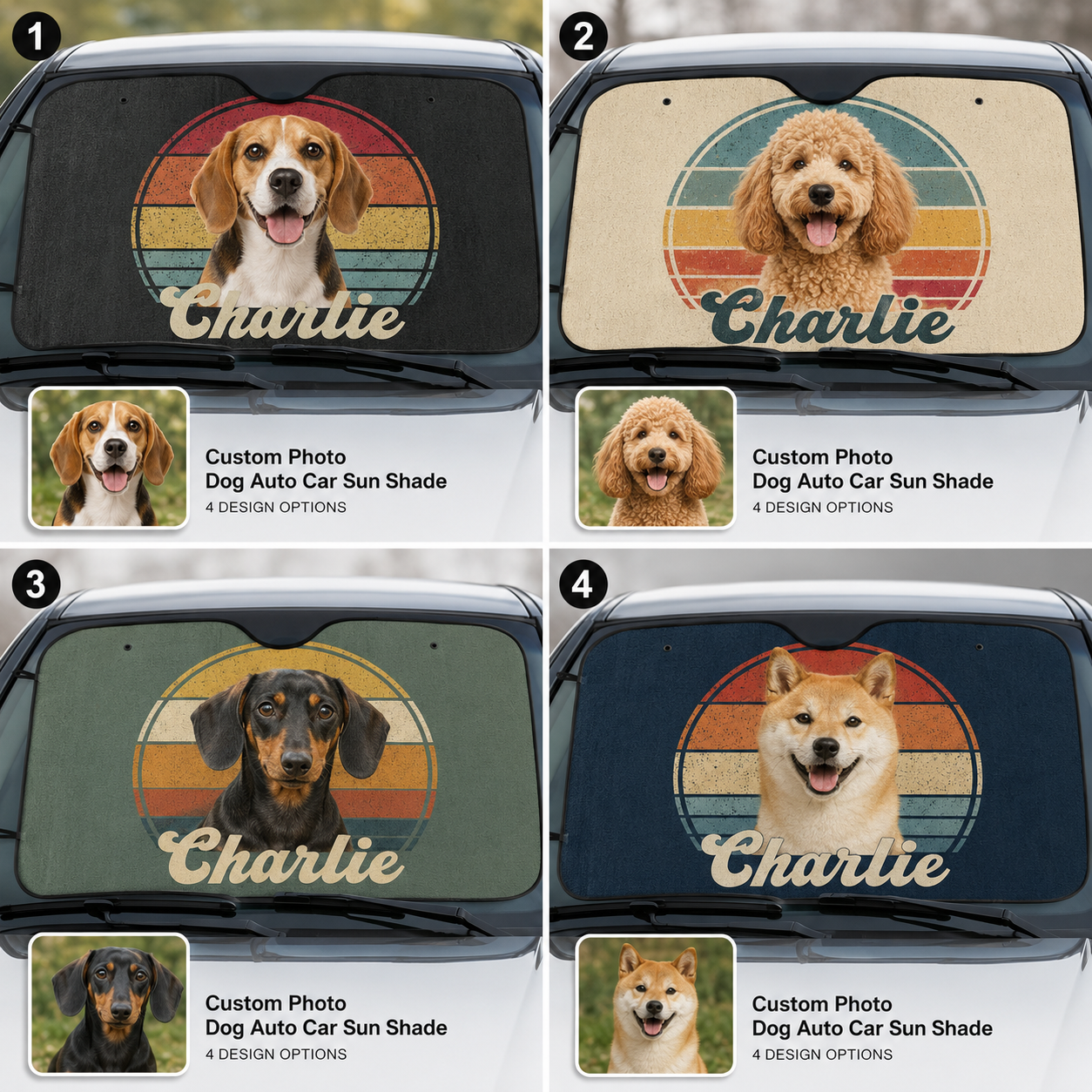 Custom Dog Face Car Sun Shade, Personalized Pet Photo Windshield Cover, Foldable Auto Sunshade THUC99