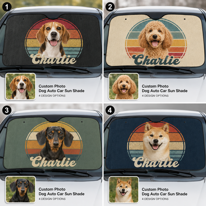 Custom Dog Face Car Sun Shade, Personalized Pet Photo Windshield Cover, Foldable Auto Sunshade THUC99
