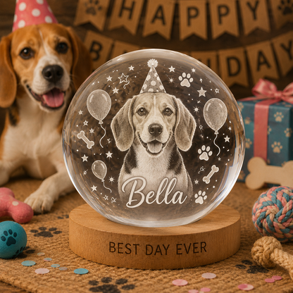 Personalized Dog Memorial Crystal Lamp, Custom Pet Photo Ball Night Light, Loss of Dog Gift THUC99