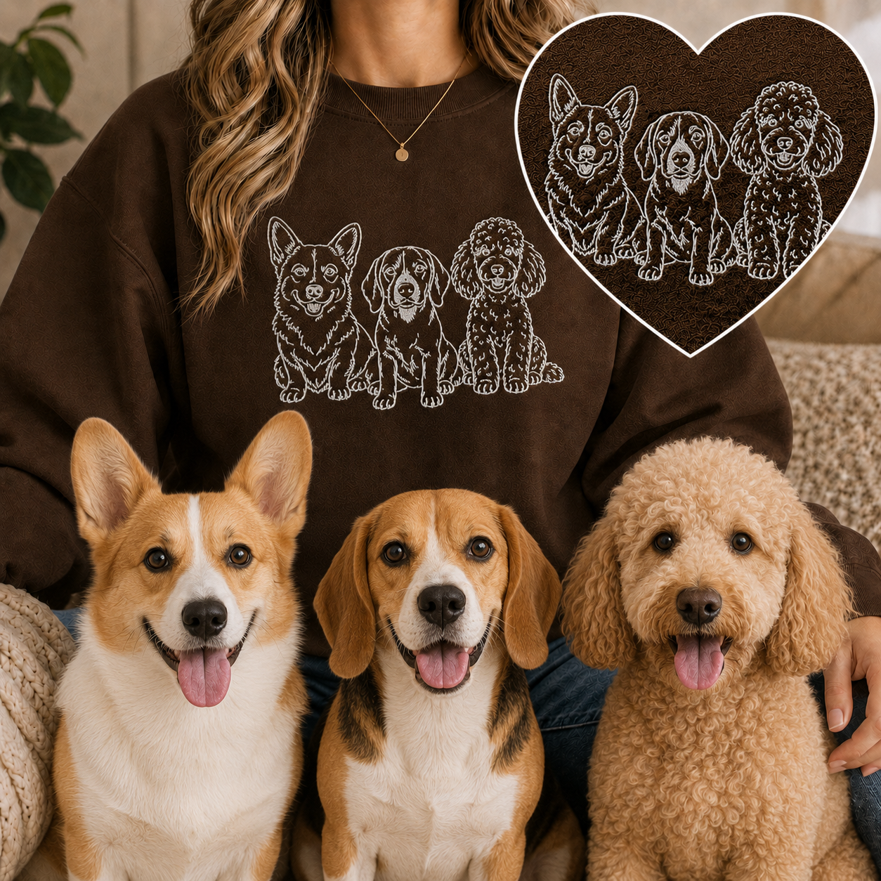 Custom Photo Dog Sweatshirt, Embroidered Pet Portrait Crewneck THUC99