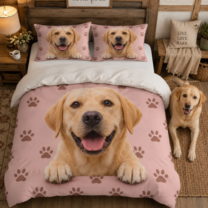 Personalized Dog Bedding Set, Custom Pet Photo Sheet Set With Pillowcases THUC99