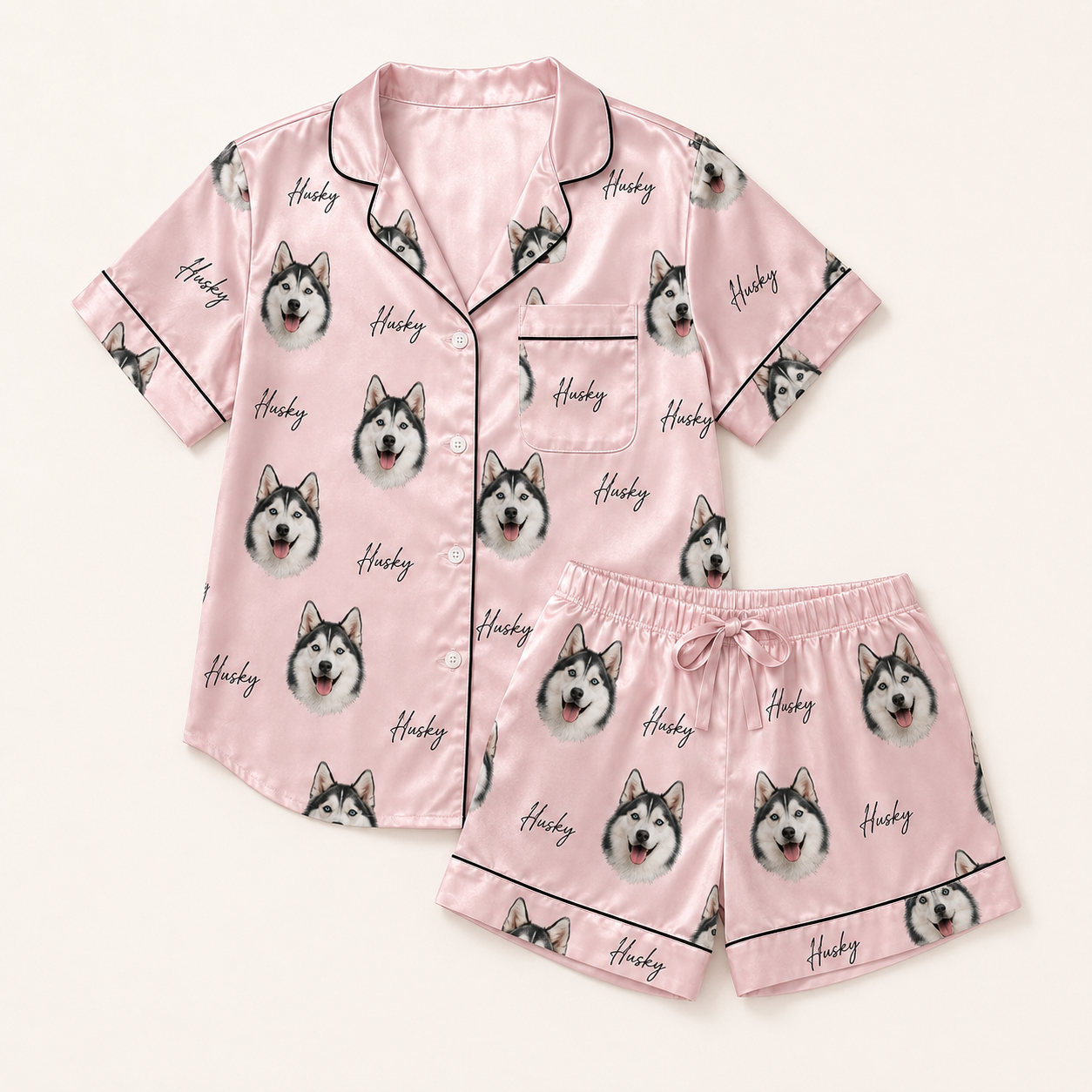 Custom Dog Picture Satin Pajama Set Soft Nightwear Gift for Pet Lovers THUC99