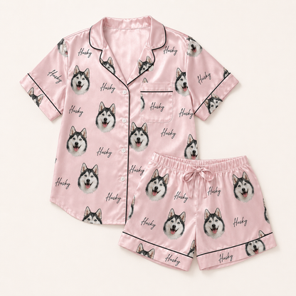 Custom Dog Picture Satin Pajama Set Soft Nightwear Gift for Pet Lovers THUC99