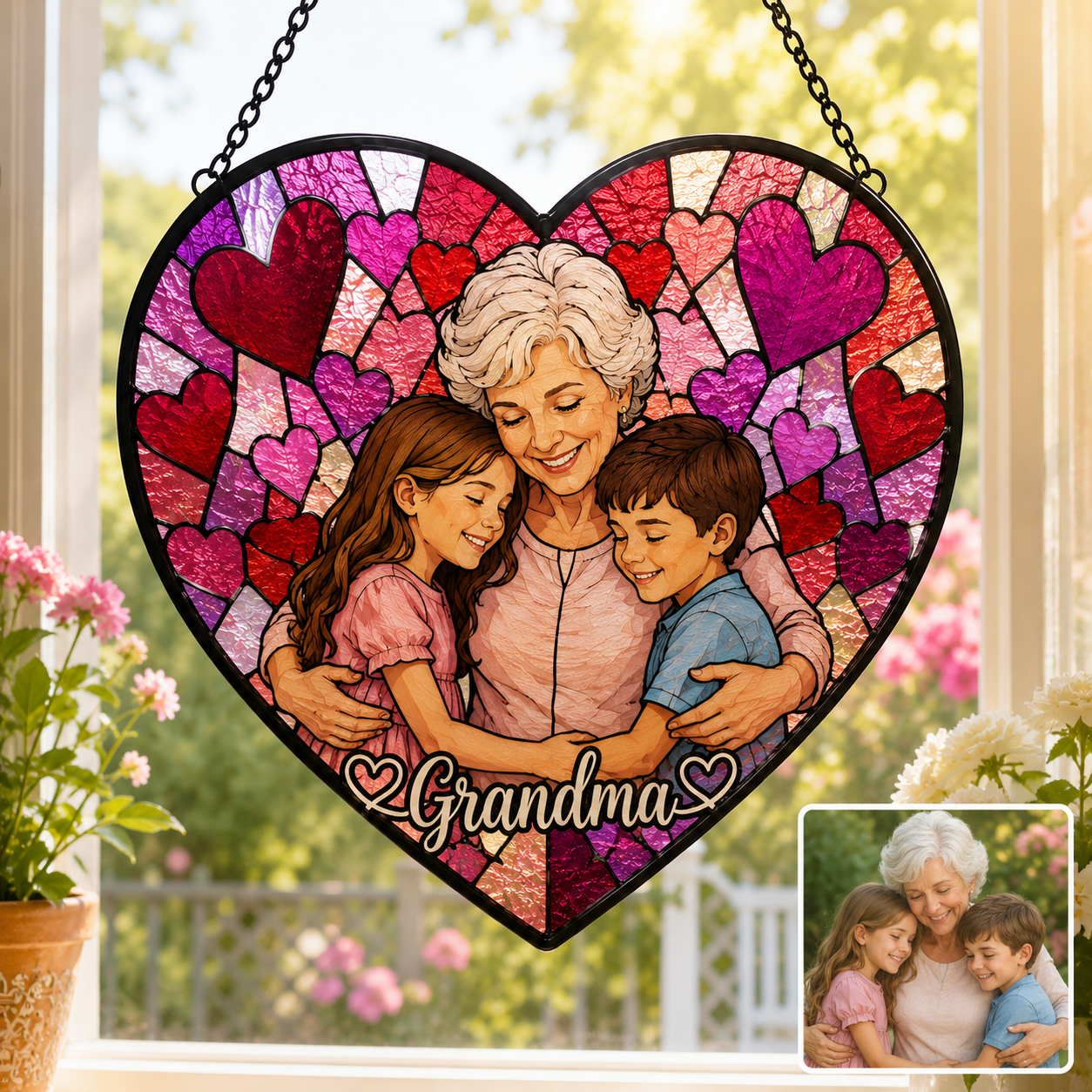Custom Mom and Daughter Photo Glass Suncatcher, Personalized Family Portrait Window Decor Gift THUC99