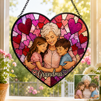 Custom Mom and Daughter Photo Glass Suncatcher, Personalized Family Portrait Window Decor Gift THUC99
