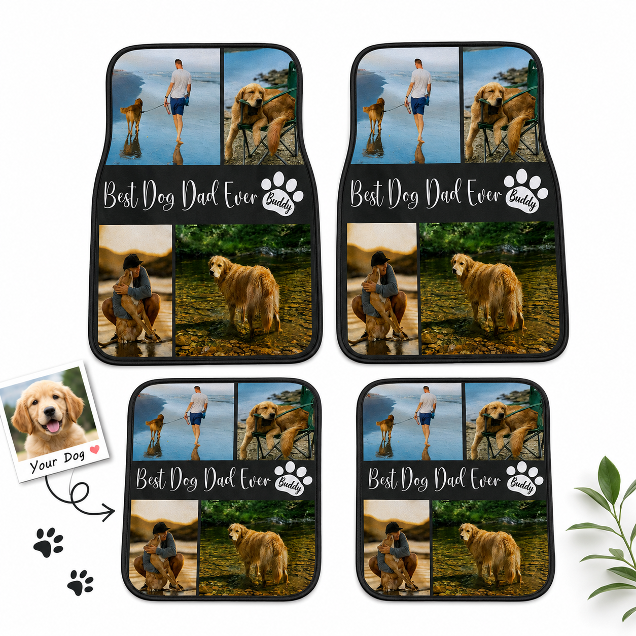 Custom Dog Portrait Auto Floor Mats 4-Piece Set, Personalized Pet Car Interior DecorTHUC99