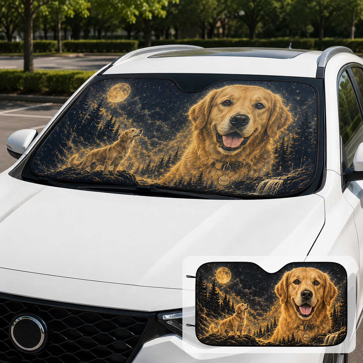 Personalized Pet Car Sun Shade, Custom Dog Photo Auto Windshield Cover, Foldable Car Accessories Gift THUC99