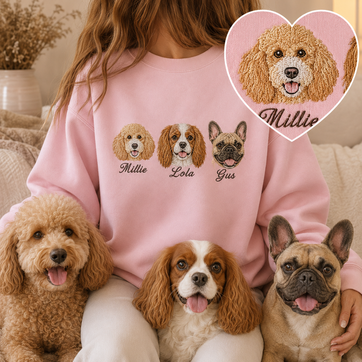 Custom Dog Portrait Sweatshirt, Personalized Pet Embroidery Hoodie THUC99