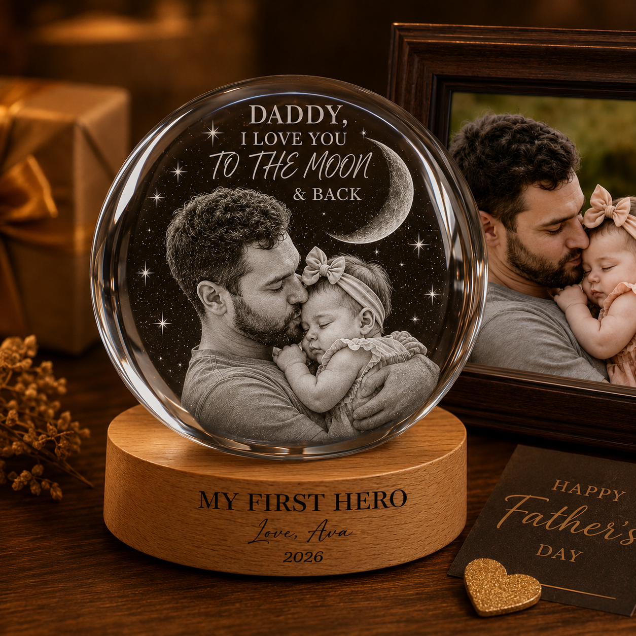 Custom Photo Crystal Ball Lamp For Dad, Father’s Day Gift From Daughter Son THUC99