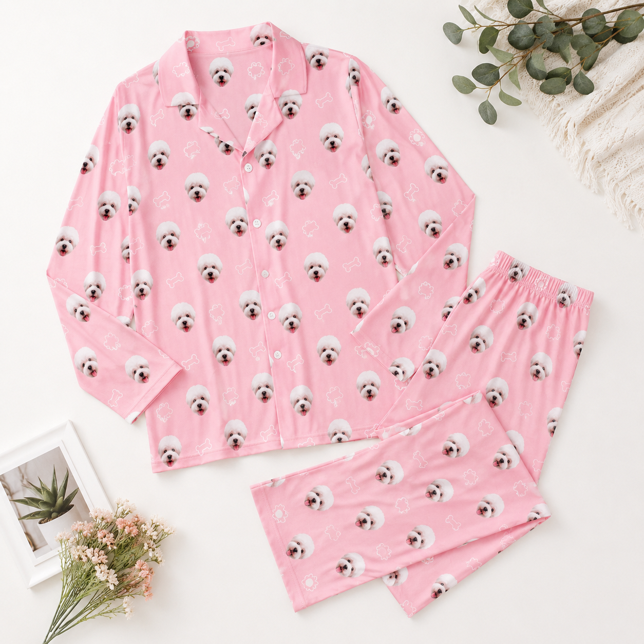 Custom Pet Portrait Pajama Set for Men and Women, Personalized Dog Lover Sleepwear Gift THUC99