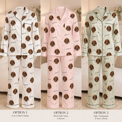 Personalized Dog Face Satin Pajama Set Custom Pet Photo Nightwear for Women THUC99