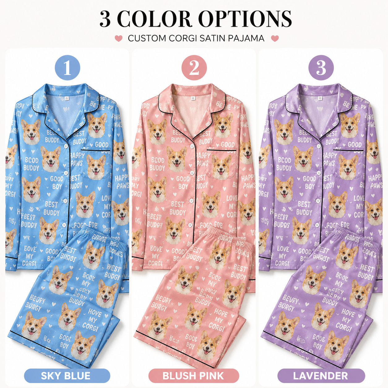 Custom Pet Portrait Satin Pajamas Set Personalized Dog Face Sleepwear Gift THUC99