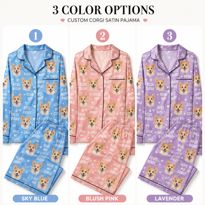 Custom Pet Portrait Satin Pajamas Set Personalized Dog Face Sleepwear Gift THUC99