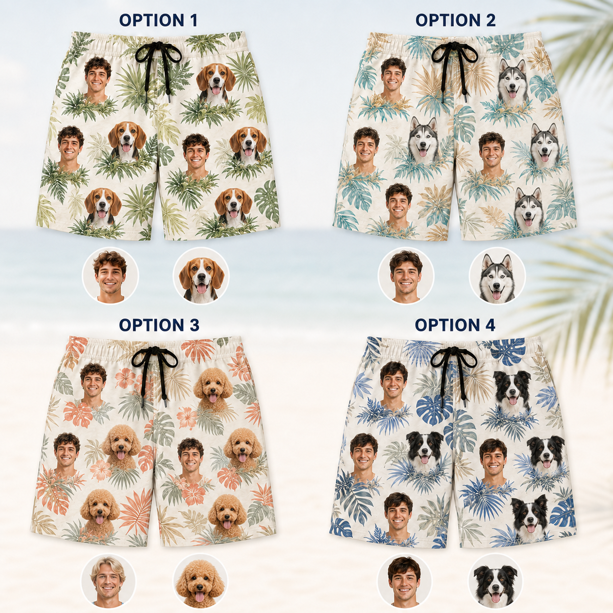 Custom Dog Picture Swim Shorts Personalized Beach Vacation Shorts for Pet Owners THUC99