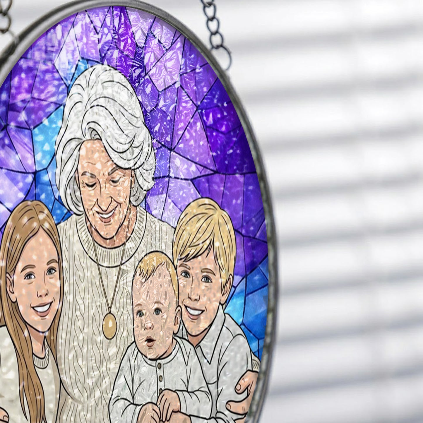 Custom Family Photo Glass Suncatcher – Grandma Gift, Mother's Day Decor THUC99