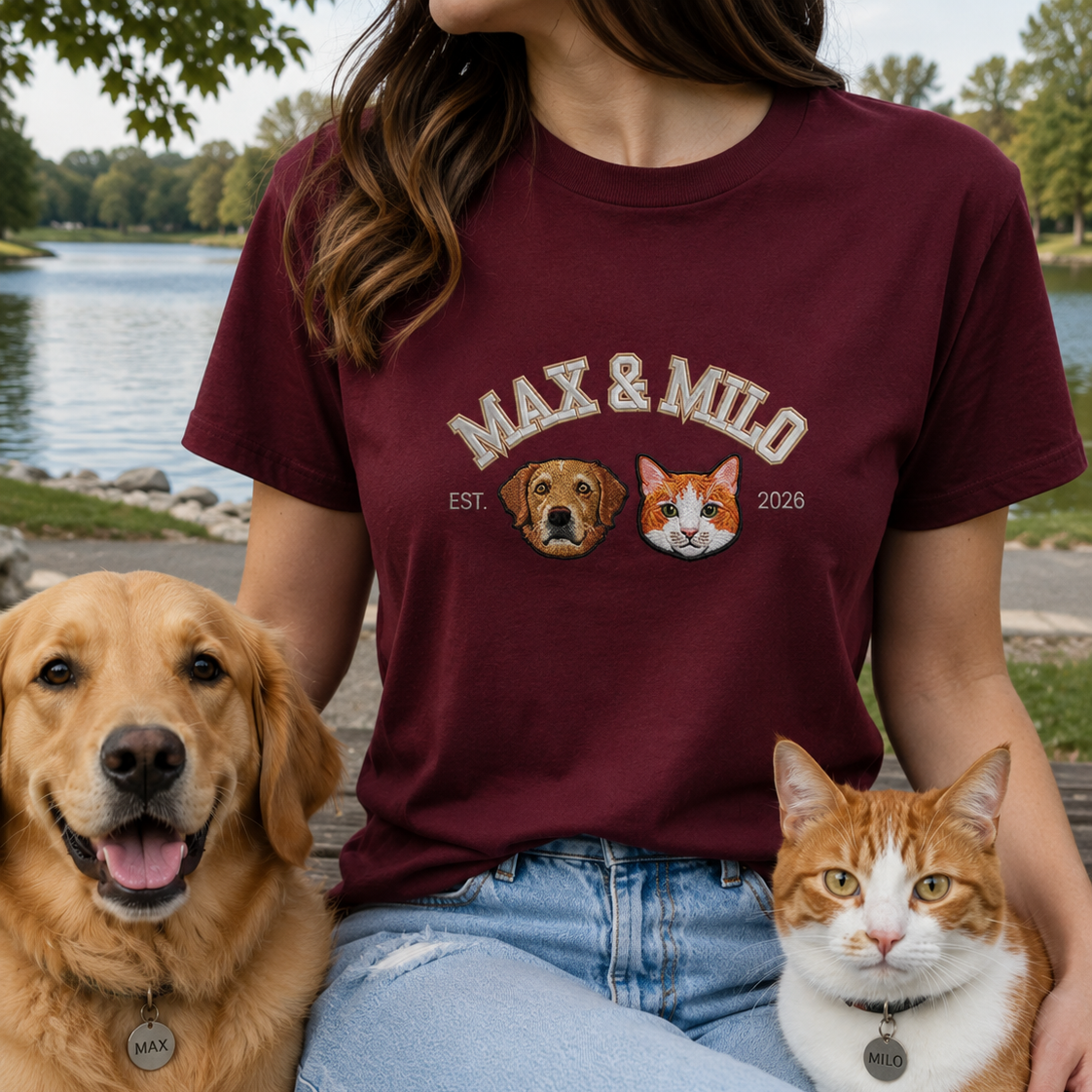 Personalized Dog Embroidery T-Shirt, Custom Pet Photo Tee, Dog Dad Gift Shirt THUC99