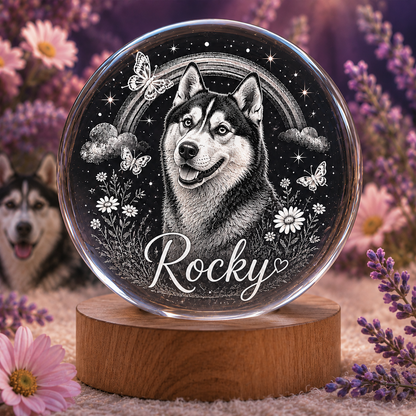 Personalized Pet Photo Crystal Ball Lamp, Custom Dog Night Light, Memorial Pet Gift THUC99
