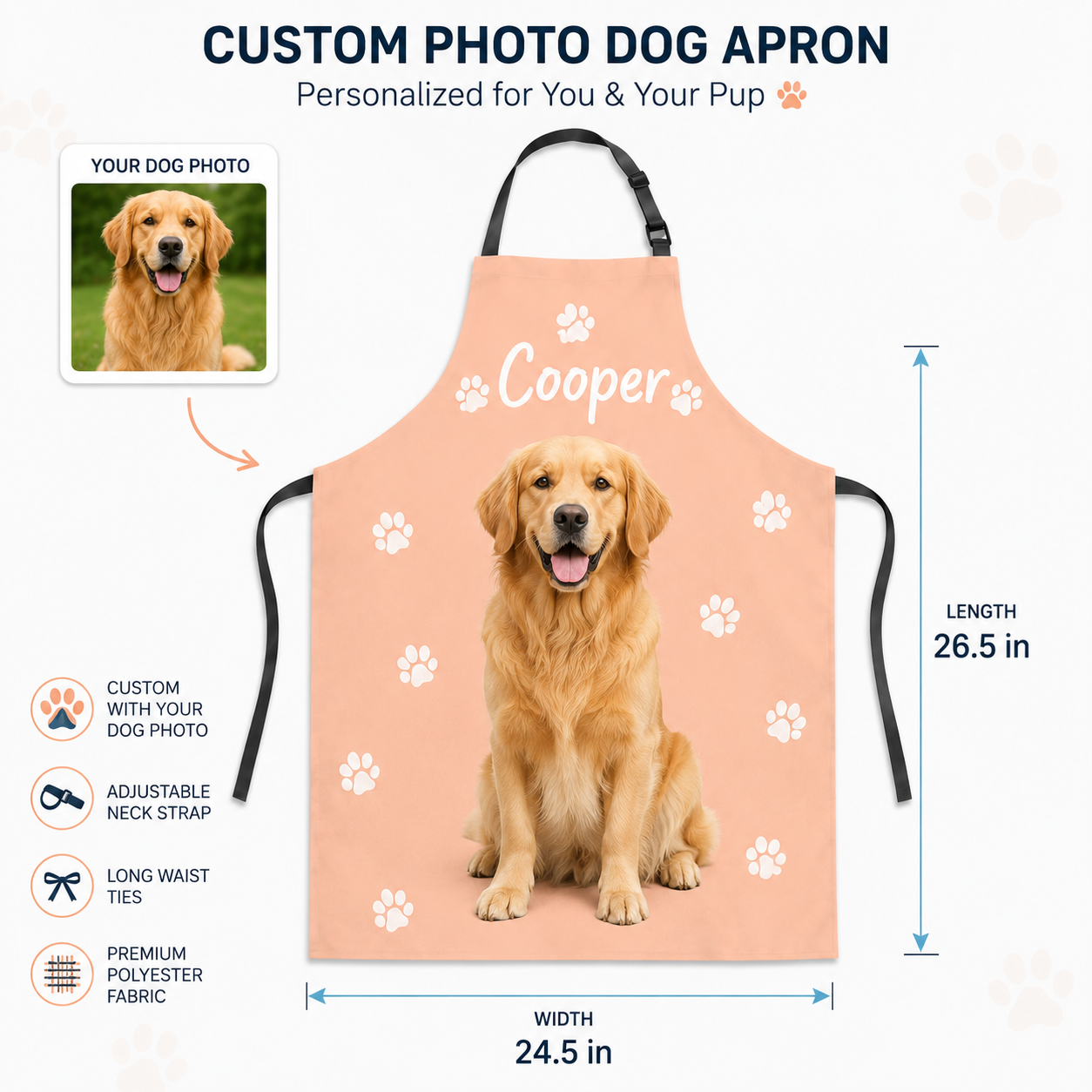 Custom Dog Photo Cooking Apron Personalized Pet Face Apron, Gift for Dog Mom, Dog Dad and Animal Lovers THUC99