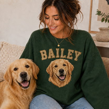 Custom Pet Photo Sweatshirt, Dog Face Embroidered Crewneck & Hoodie THUC99