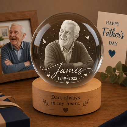 Custom Photo Dad Memorial Night Light, Crystal Ball Lamp, Personalized Father’s Day Gift THUC99