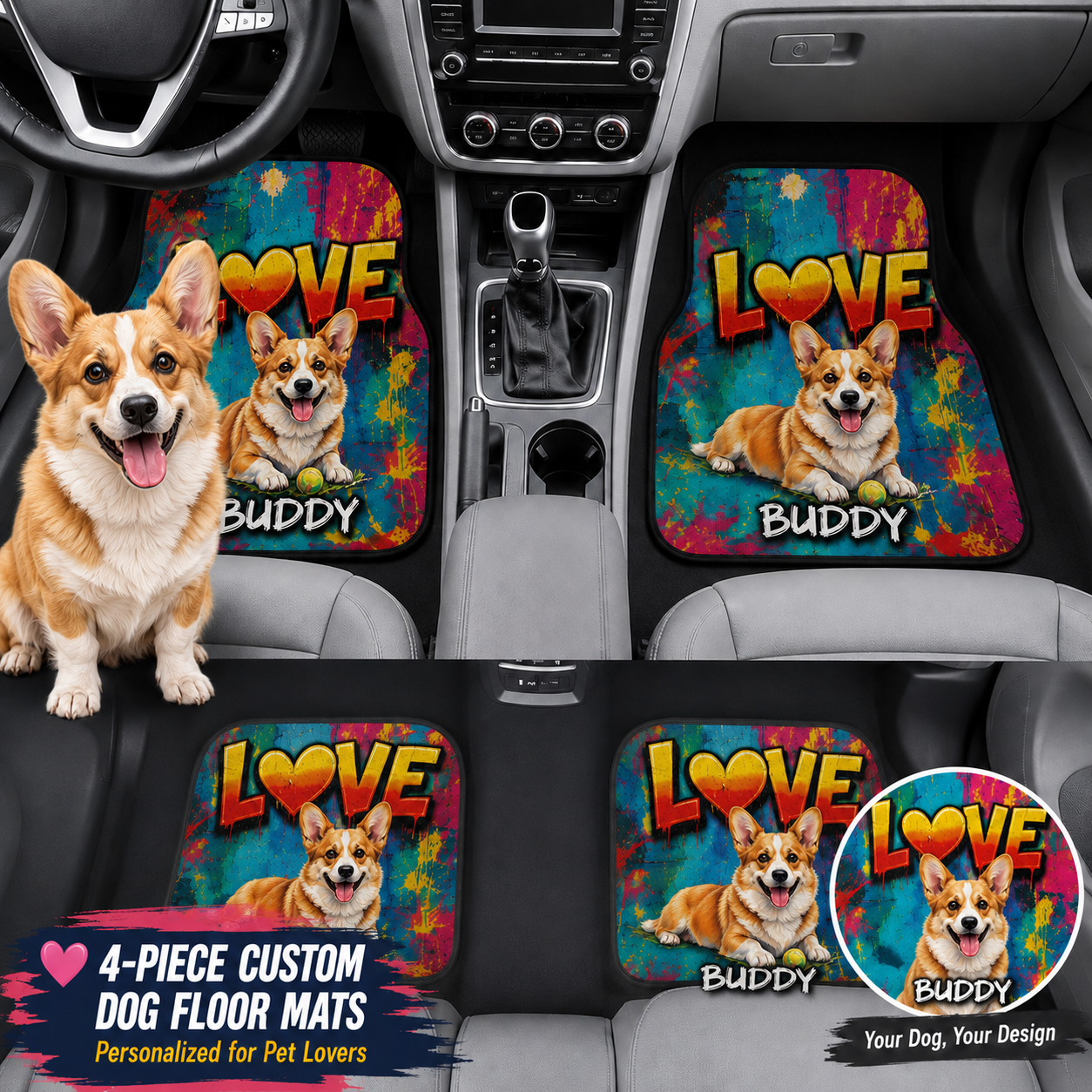Custom Dog Face Auto Floor Mats, Personalized Football Pet Car Accessories Gift THUC99