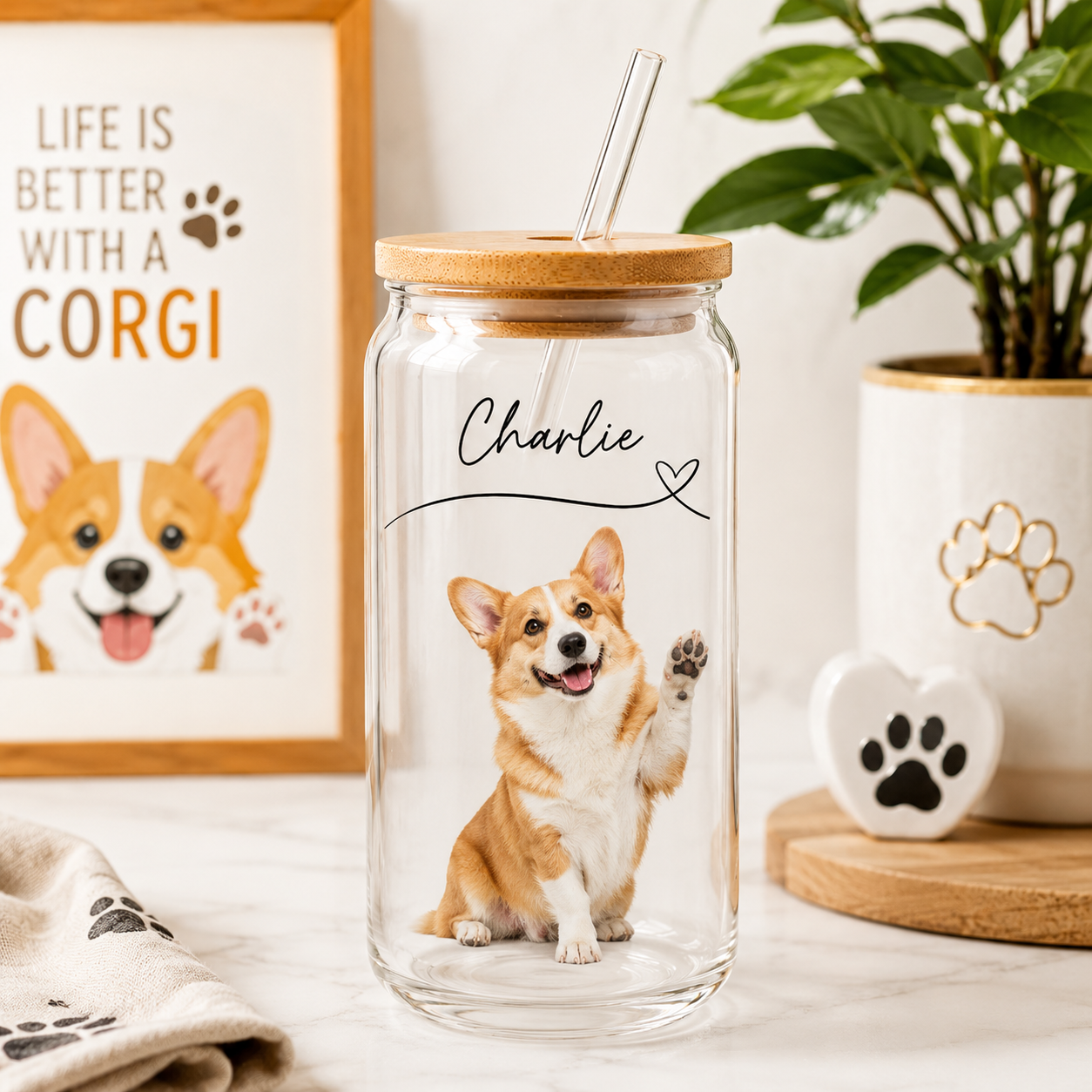 Custom Dog Mom Glass Tumbler – Personalized 16oz Cup with Lid & Straw THUC99