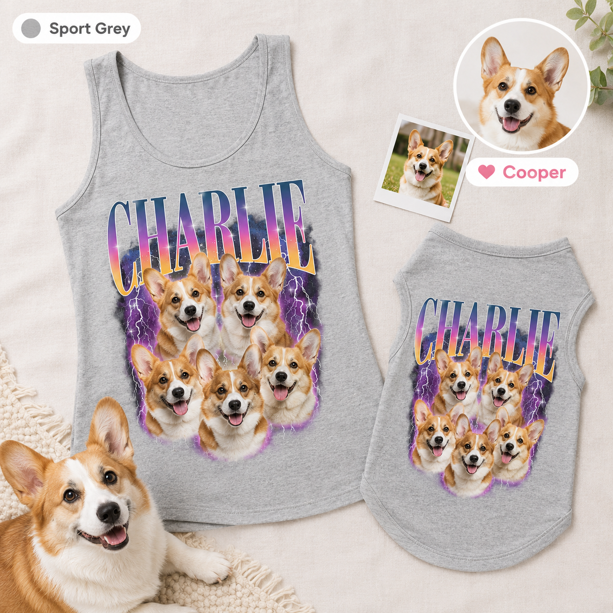Personalized Matching Women’s and Dog Tank Tops, Custom Pet Photo Outfit Set THUC99