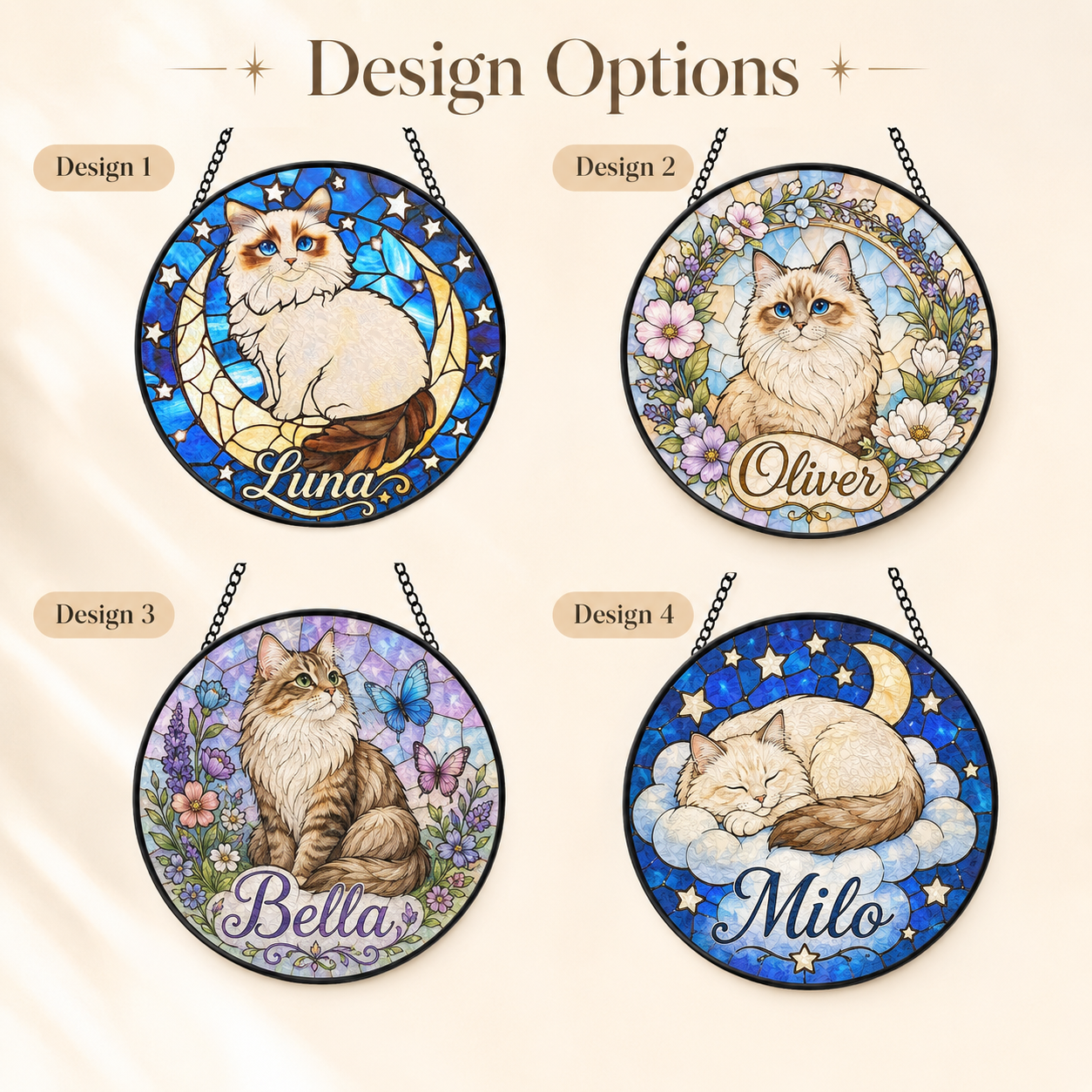 Personalized Cat Portrait Suncatcher – Custom Photo Stained Glass Window Decor For Pet Lover THUC99