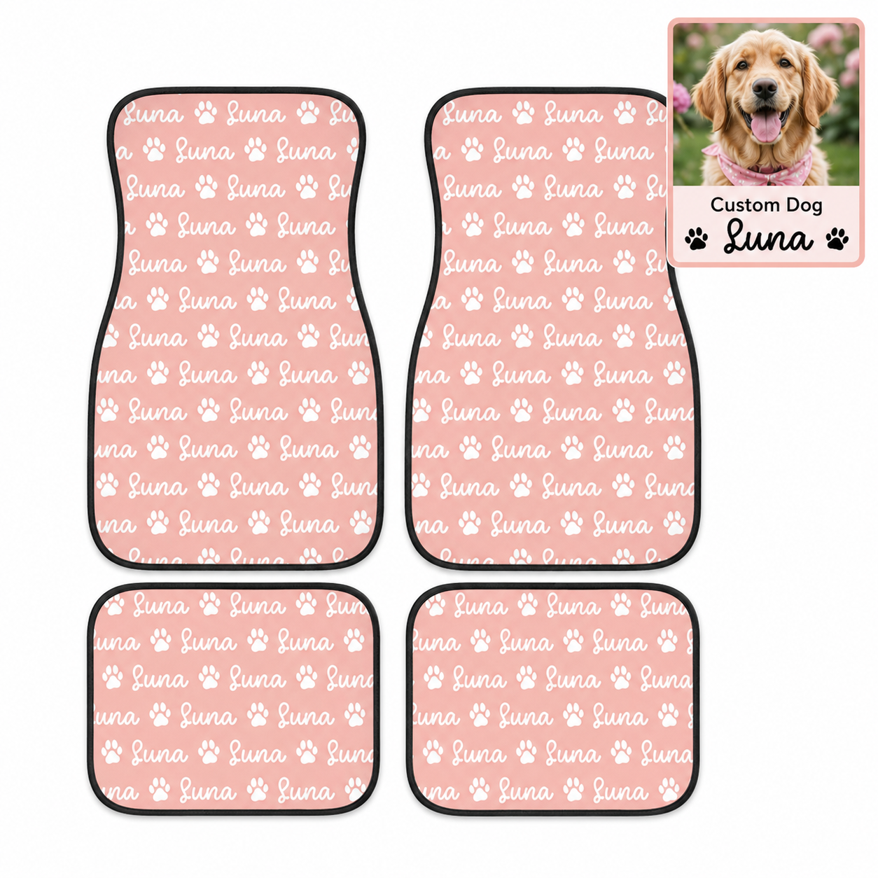 Personalized Dog Car Floor Mats 4-Piece Set, Custom Pet Photo Auto Mat, Dog Lover Gift THUC99
