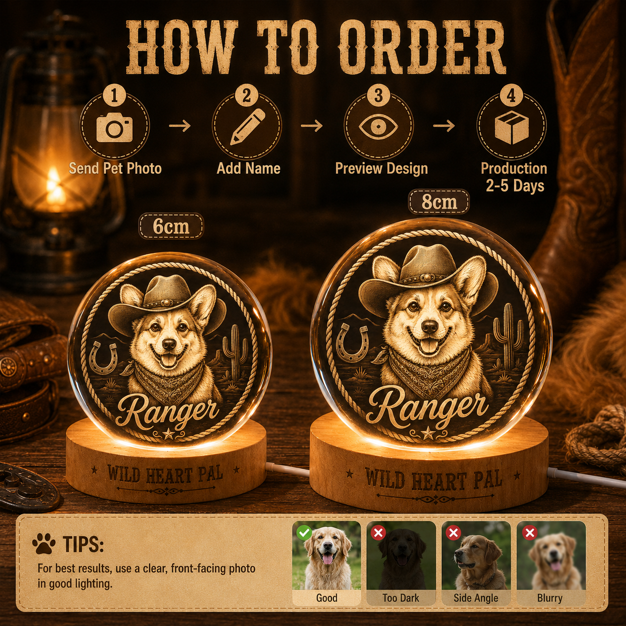Custom Pet Photo Crystal Lamp, Personalized Dog Crystal Ball Light, Memorial Dog Decor THUC99