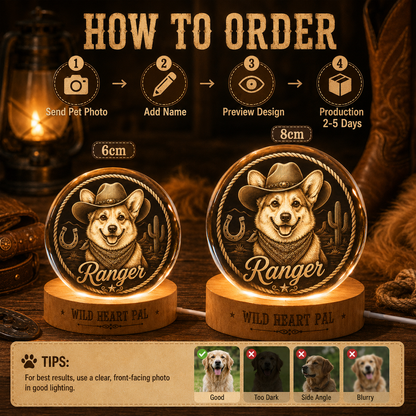 Custom Pet Photo Crystal Lamp, Personalized Dog Crystal Ball Light, Memorial Dog Decor THUC99
