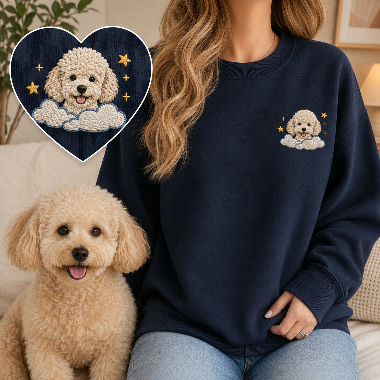 Custom Pet Embroidered Sweatshirt, Personalized Dog Portrait Hoodie Gift THUC99