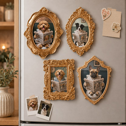 Personalized Dog Reading On Toilet Keepsake Magnet, Custom Pet Photo Vintage Frame Magnet, Dog Memorial Gift THUC99
