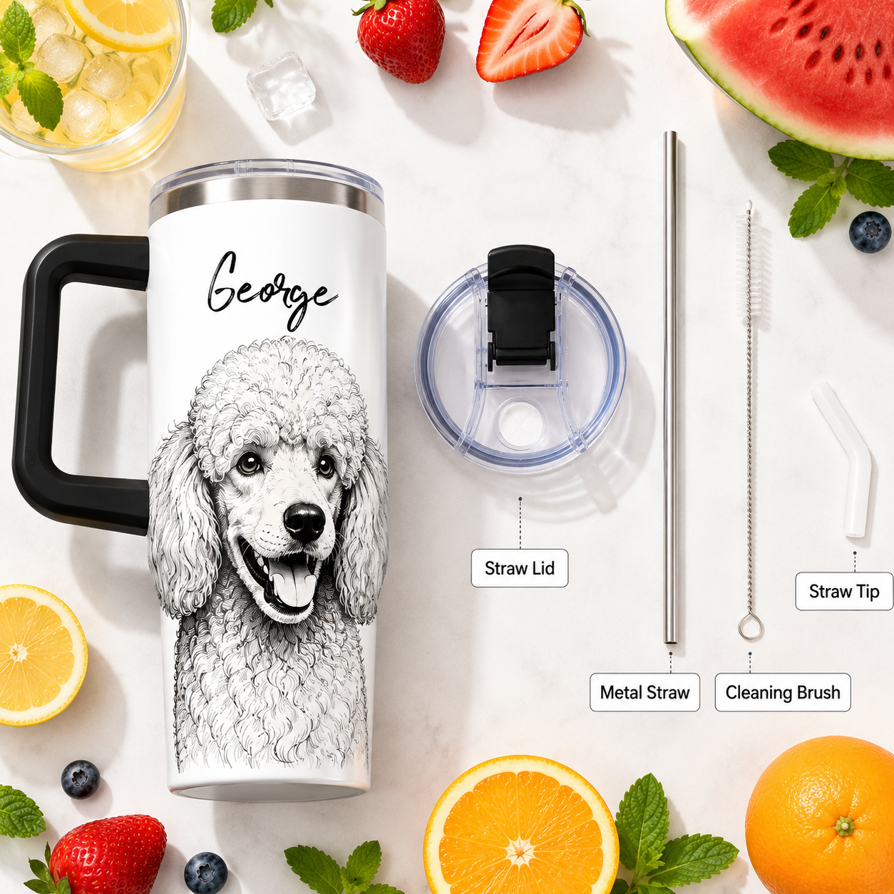 Custom Pet Picture 40oz Tumbler – Personalized Dog Lover Cup with Handle and Straw THUC99