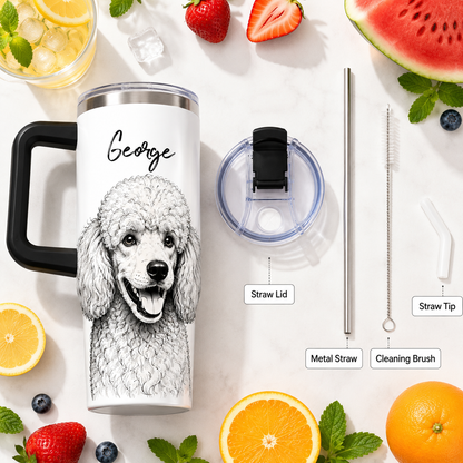Custom Pet Picture 40oz Tumbler – Personalized Dog Lover Cup with Handle and Straw THUC99