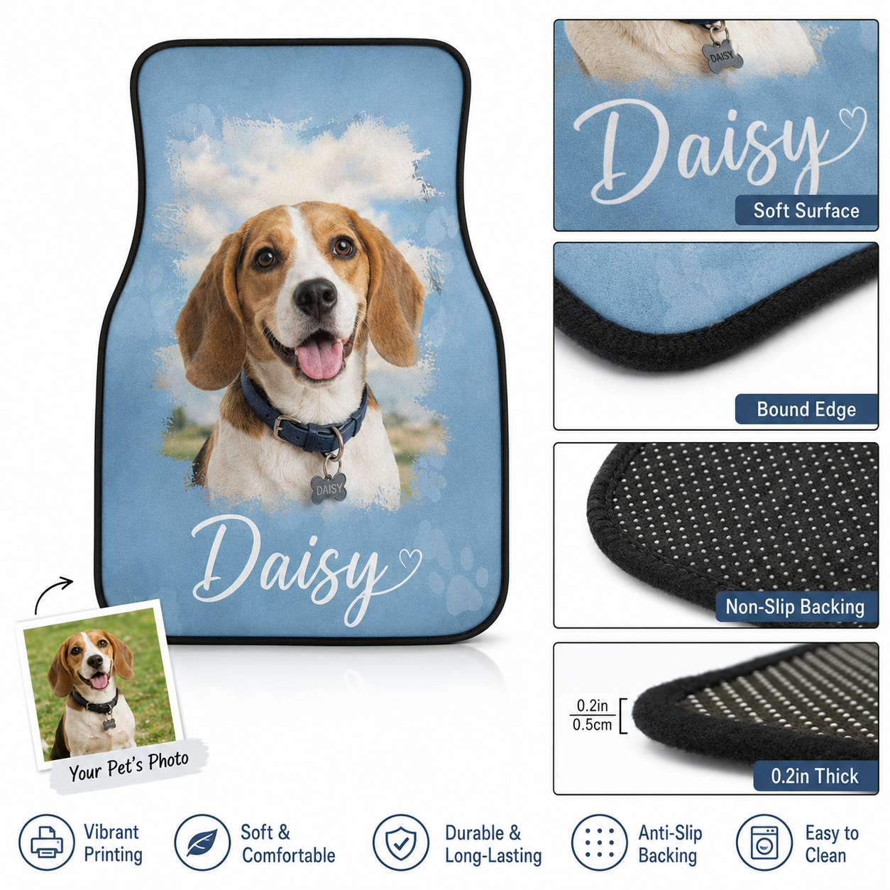 Custom Dog Face Auto Floor Mats, Personalized Football Pet Car Accessories Gift THUC99