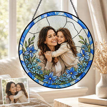 Custom Family Portrait Stained Glass Suncatcher, Personalized Photo Window Hanging Gift for Mom THUC99