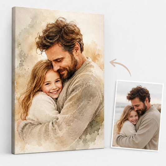 Custom Photo Dad & Daughter Canvas Wall Art - Custom Gift For Dad TOM99
