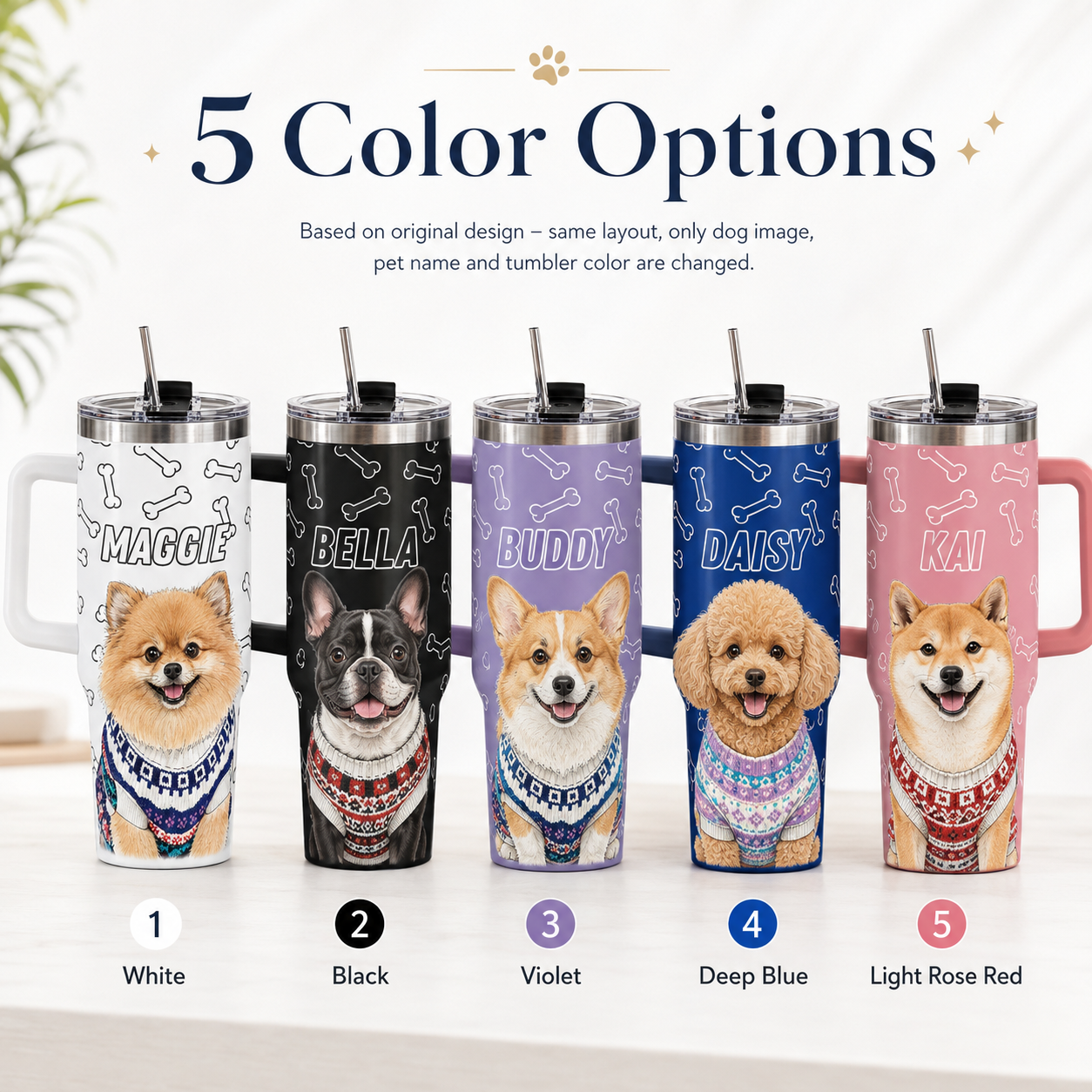 Custom Photo Dog 40oz Tumbler with Handle – Personalized Pet Portrait Travel Cup for Dog Lovers THUC99
