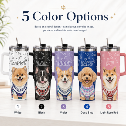 Custom Photo Dog 40oz Tumbler with Handle – Personalized Pet Portrait Travel Cup for Dog Lovers THUC99