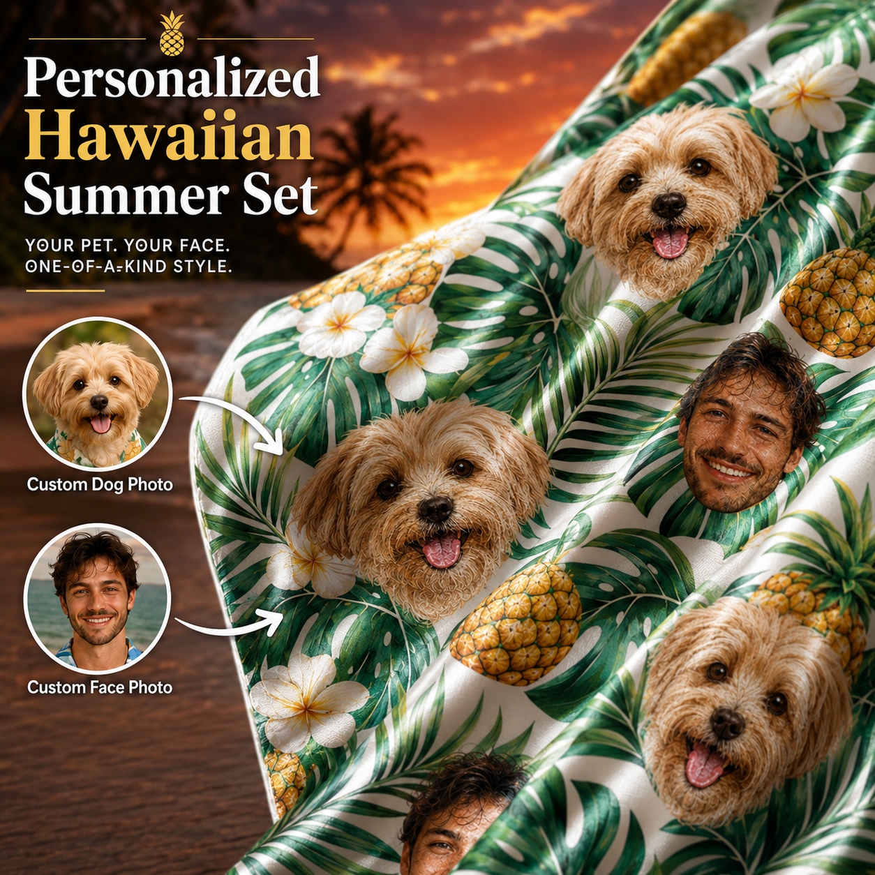 Personalized Dog Hawaiian Shirt, Custom Pet Photo Beach Shirt, Tropical Dog Lover Gift THUC99