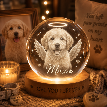 Custom Dog Crystal Ball Night Light, Personalized Pet Photo Crystal Lamp, Memorial Dog Gift THUC99
