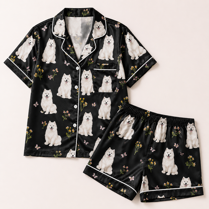 Custom Pet Portrait Satin Pajamas Set with Dog Photo Printed Sleepwear Gift THUC99
